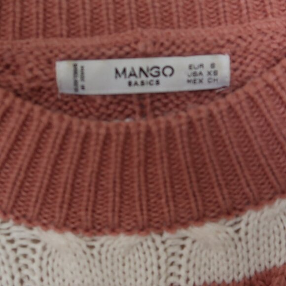 Mango Peach & White Cable Knit Chunky Sweater - Picture 7 of 13